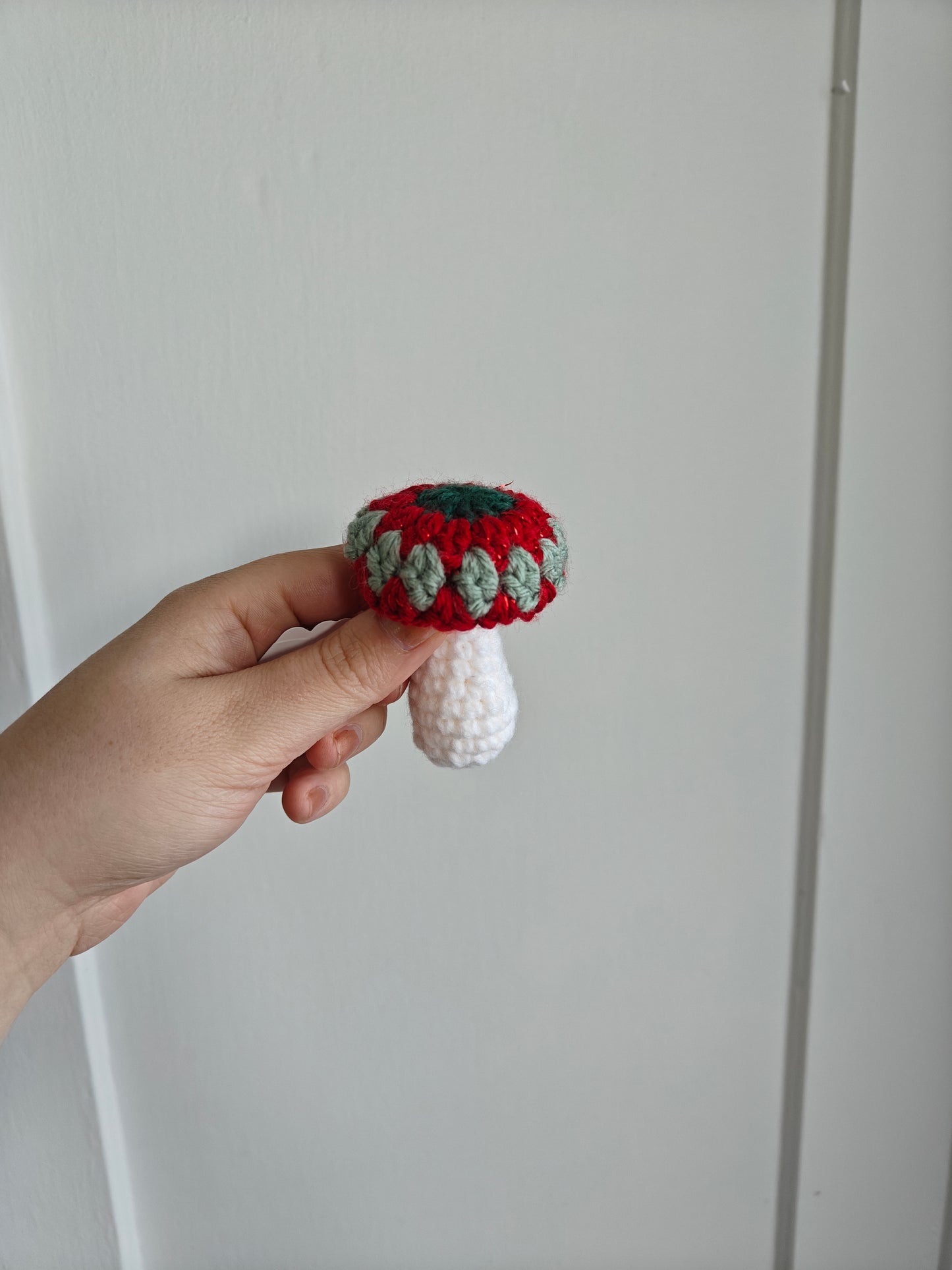 Granny stitch mushroom ornament